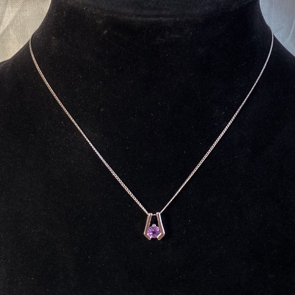 Elegant Sterling Pendant Necklace Purple Crystal